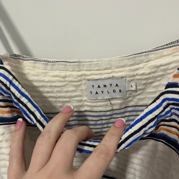 Tanya Taylor Blue & White Stripe Flowy Tank Blouse Size 0 - Picture 4 of 7